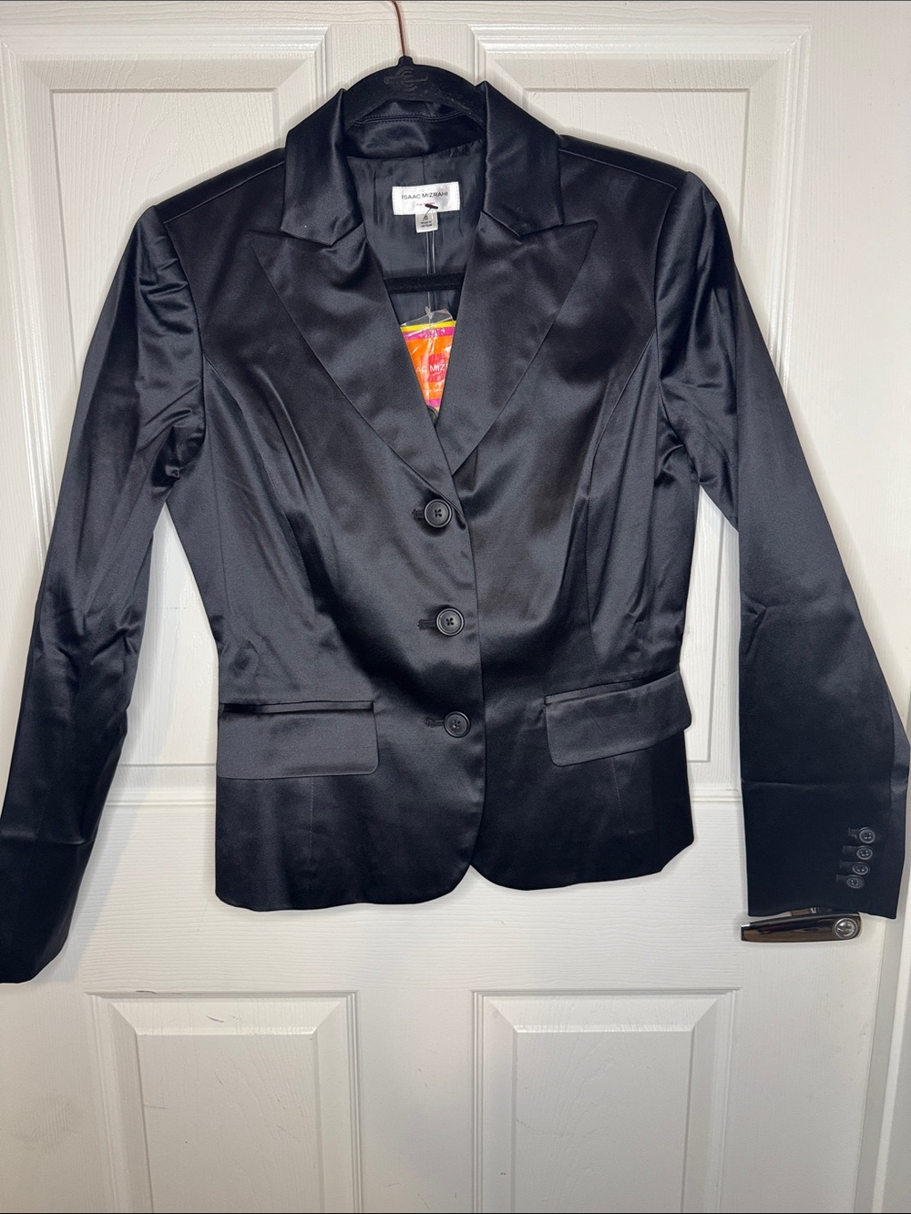 Isaac Mizrahi Black Satin Three-Button Blazer